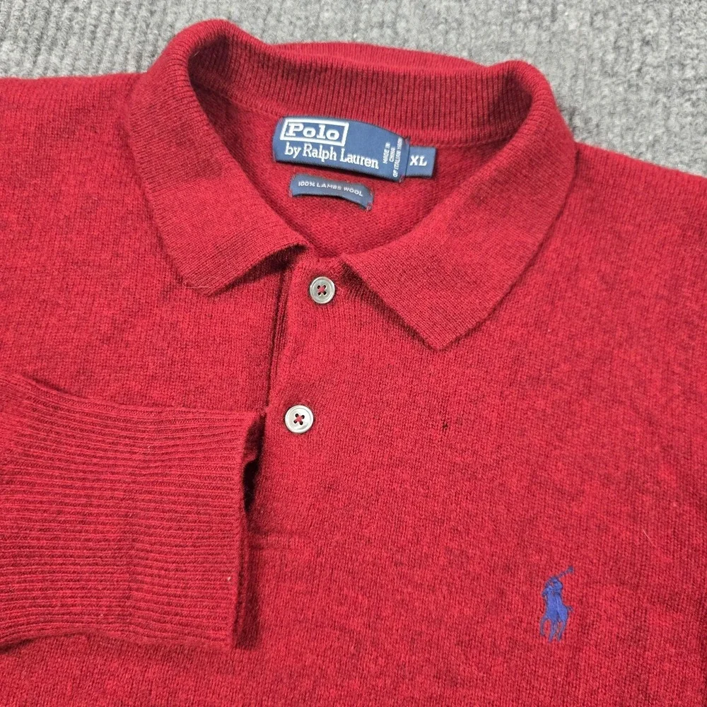 Polo Ralph Lauren Polo Shirt Mens XL Red Lambswool Knit Long Sleeve Casual